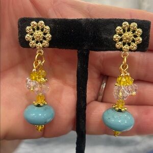 Turquoise with Crystals Drop Earrings-NWT
